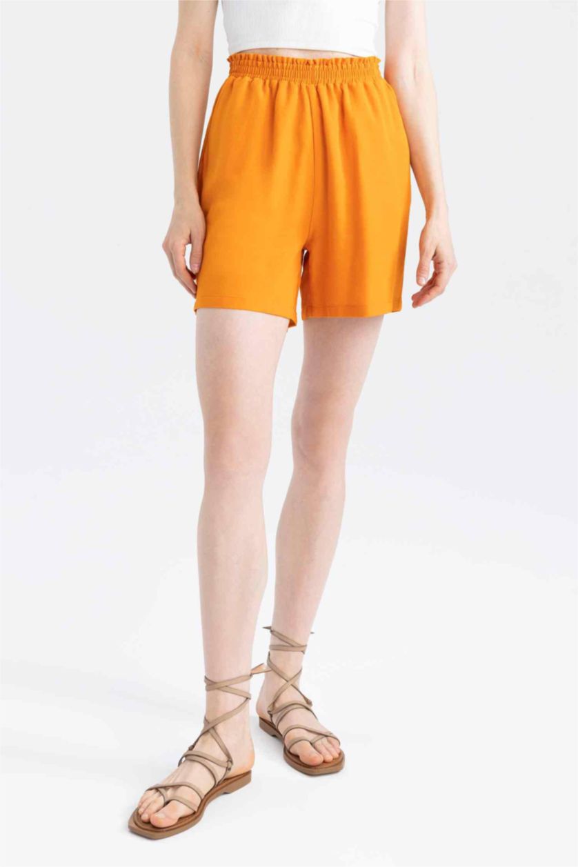 Женская Оранжевый Шорты папербаг широкие из льна