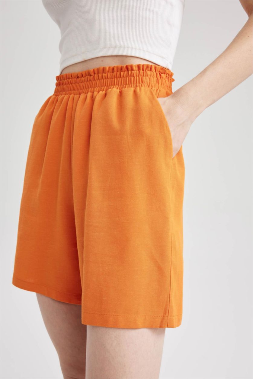 Женская Оранжевый Шорты папербаг широкие из льна