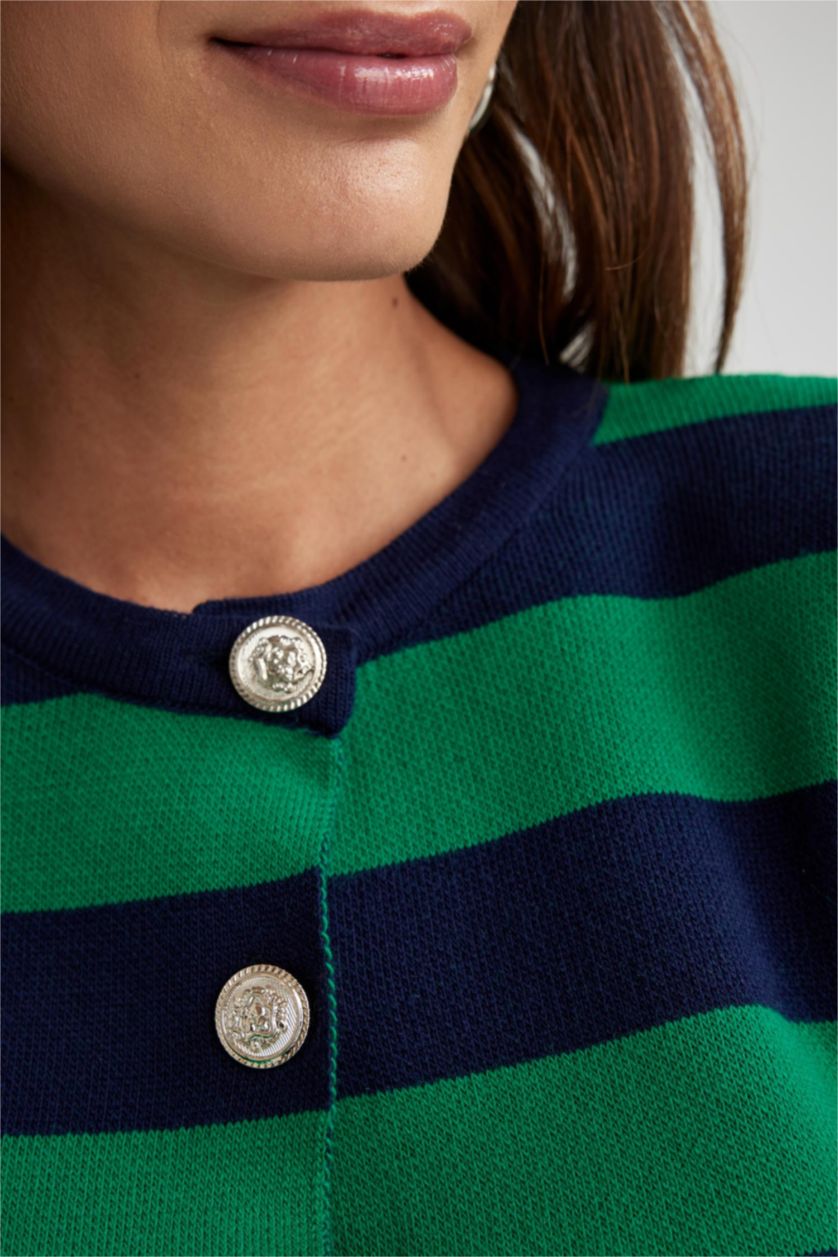 WOMAN Green Regular Fit Striped Cardigan