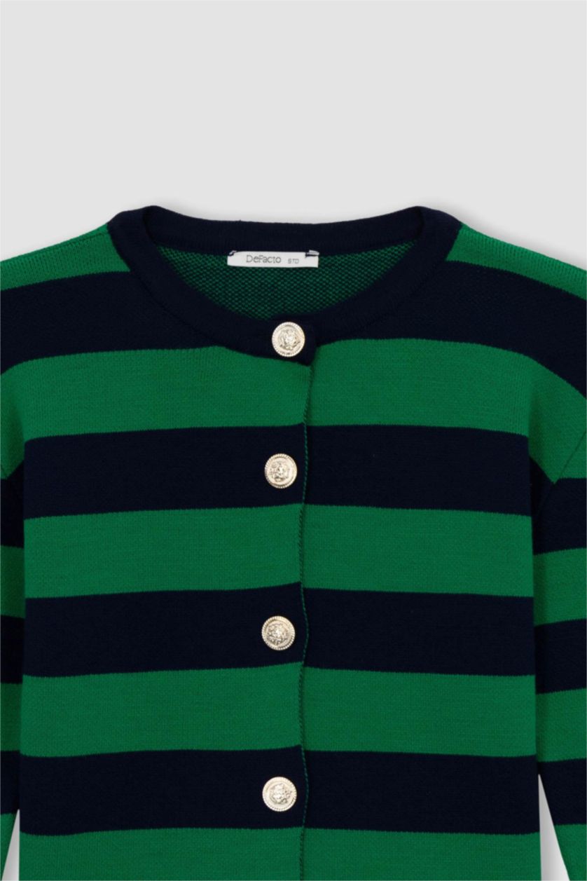 WOMAN Green Regular Fit Striped Cardigan