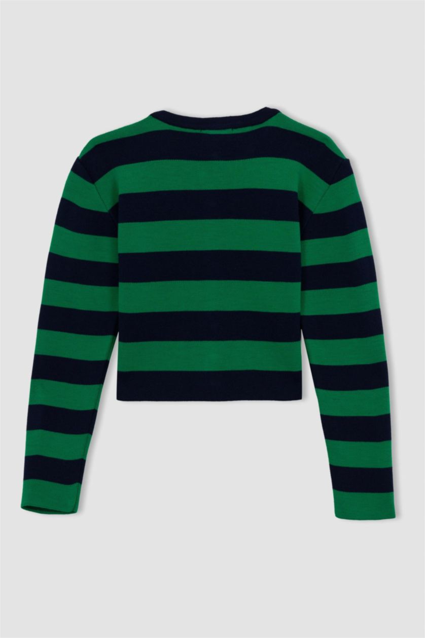 WOMAN Green Regular Fit Striped Cardigan
