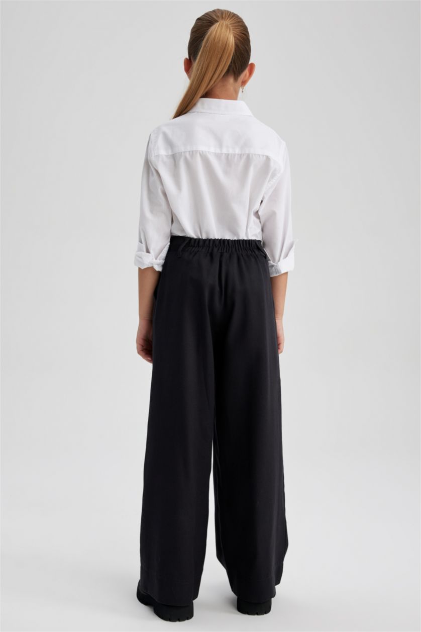 بناتي أنثرا غامق بنطلون بناتي وايد ليج برجل واسع بجيب