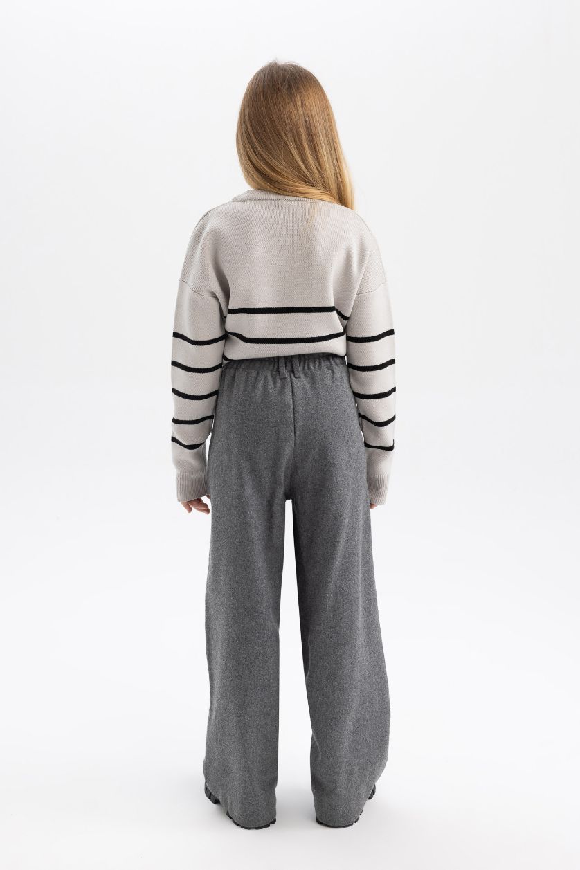 بناتي ميلانج رمادي بنطلون بناتي وايد ليج ميلانج رمادي