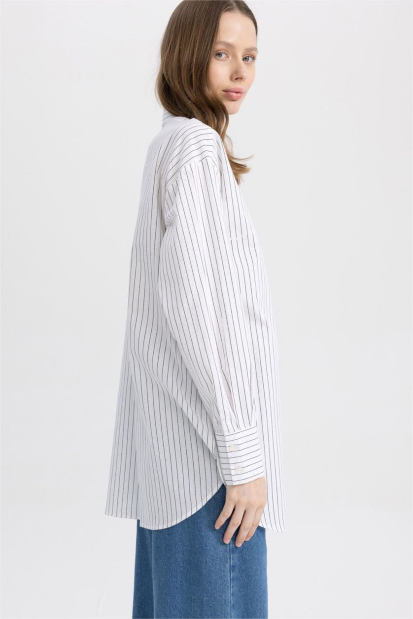 FEMME Blanc Tunique À Manches Longues Popeline Coupe décontractée Imprimé Col De Chemise