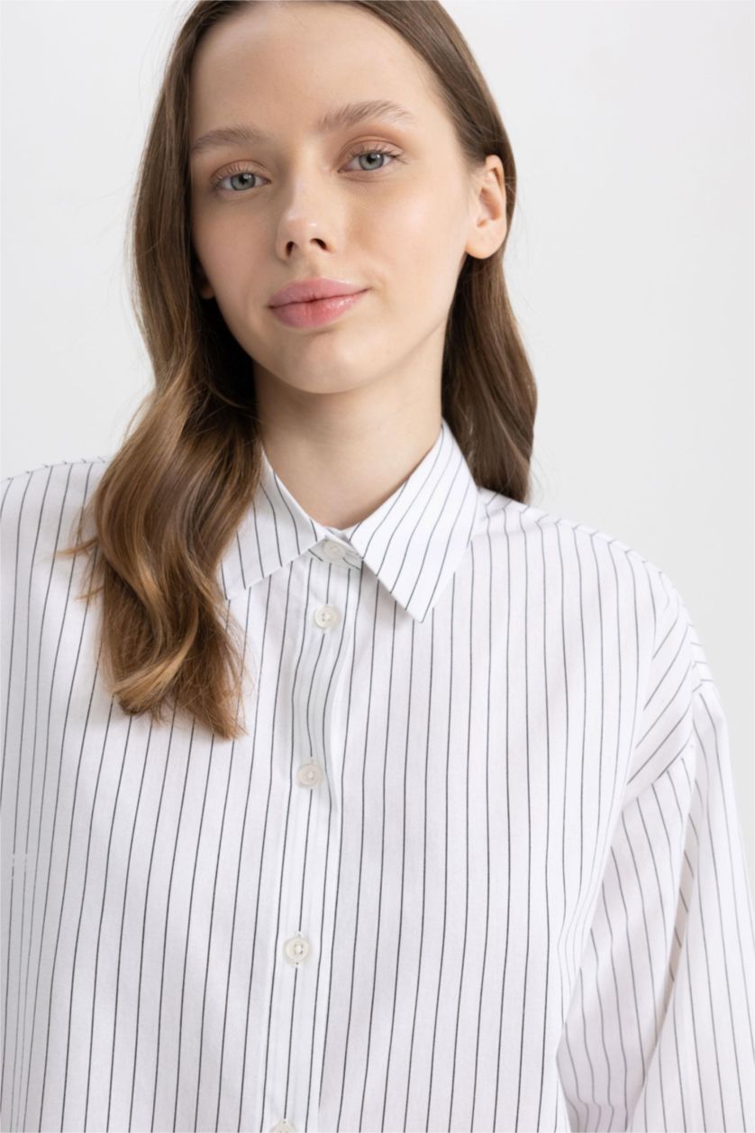 FEMME Blanc Tunique À Manches Longues Popeline Coupe décontractée Imprimé Col De Chemise