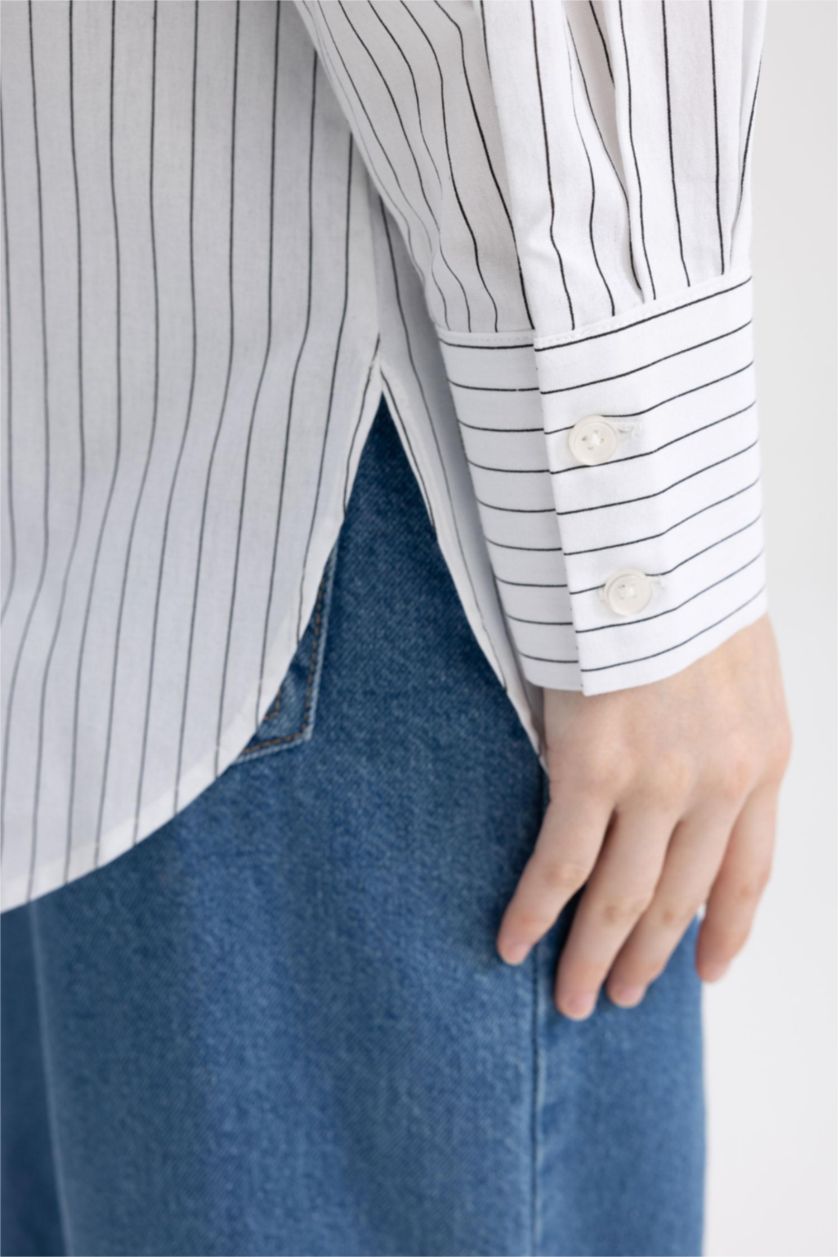 FEMME Blanc Tunique À Manches Longues Popeline Coupe décontractée Imprimé Col De Chemise