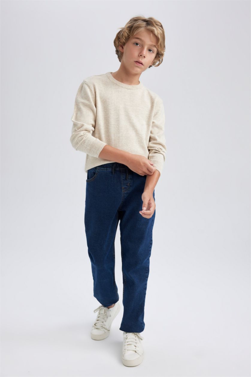 GARÇONS Écru Pull Coupe Régulière Col Rond Pour Garçon