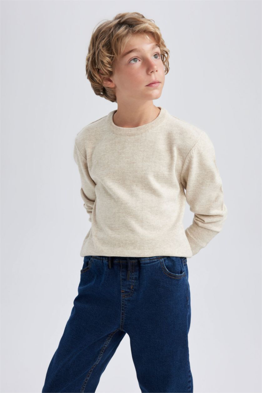 GARÇONS Écru Pull Coupe Régulière Col Rond Pour Garçon