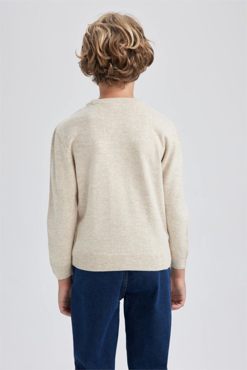 GARÇONS Écru Pull Coupe Régulière Col Rond Pour Garçon