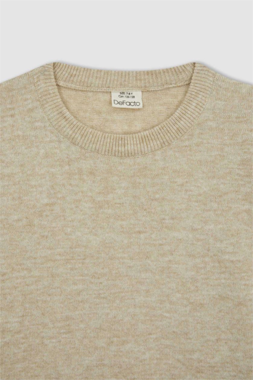 GARÇONS Écru Pull Coupe Régulière Col Rond Pour Garçon