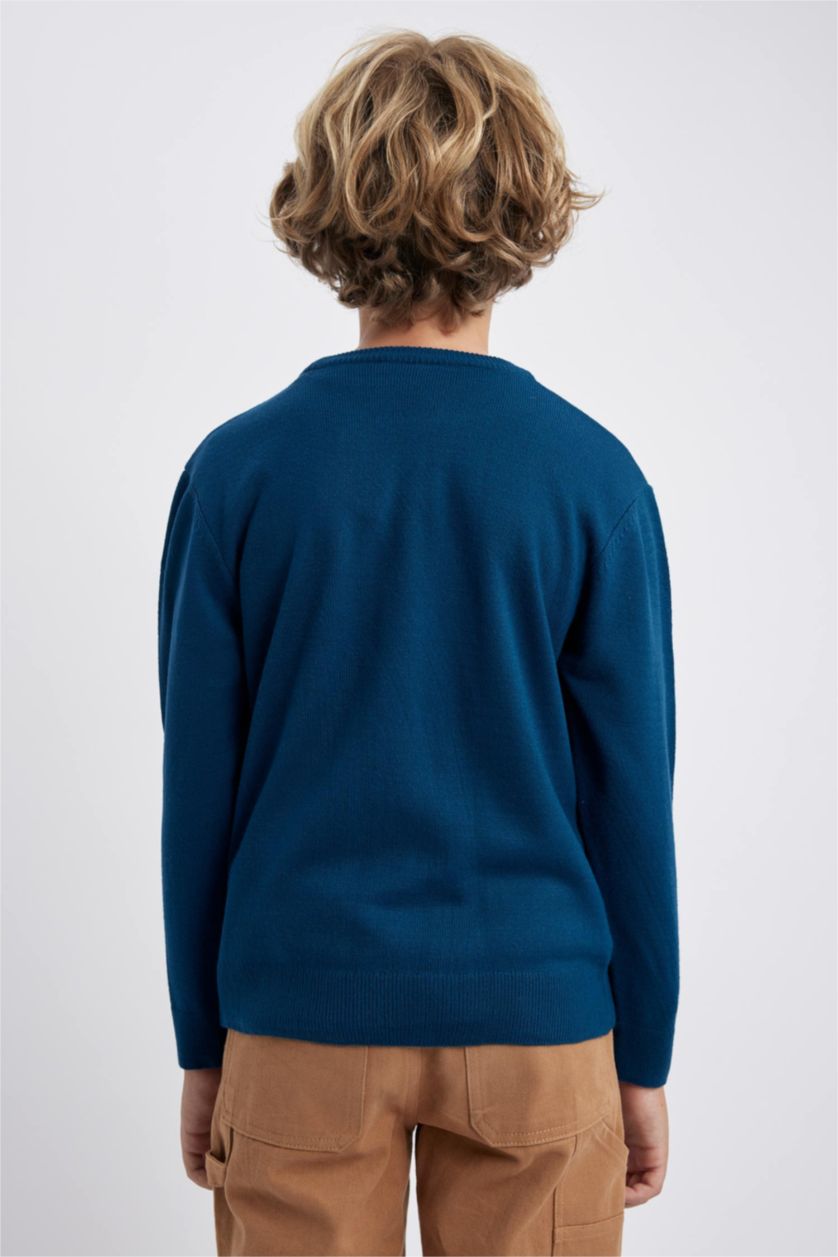 Хлопчачий Темно синій Пуловер стандартного крою з круглим вирізом трикотажний для хлопчиків