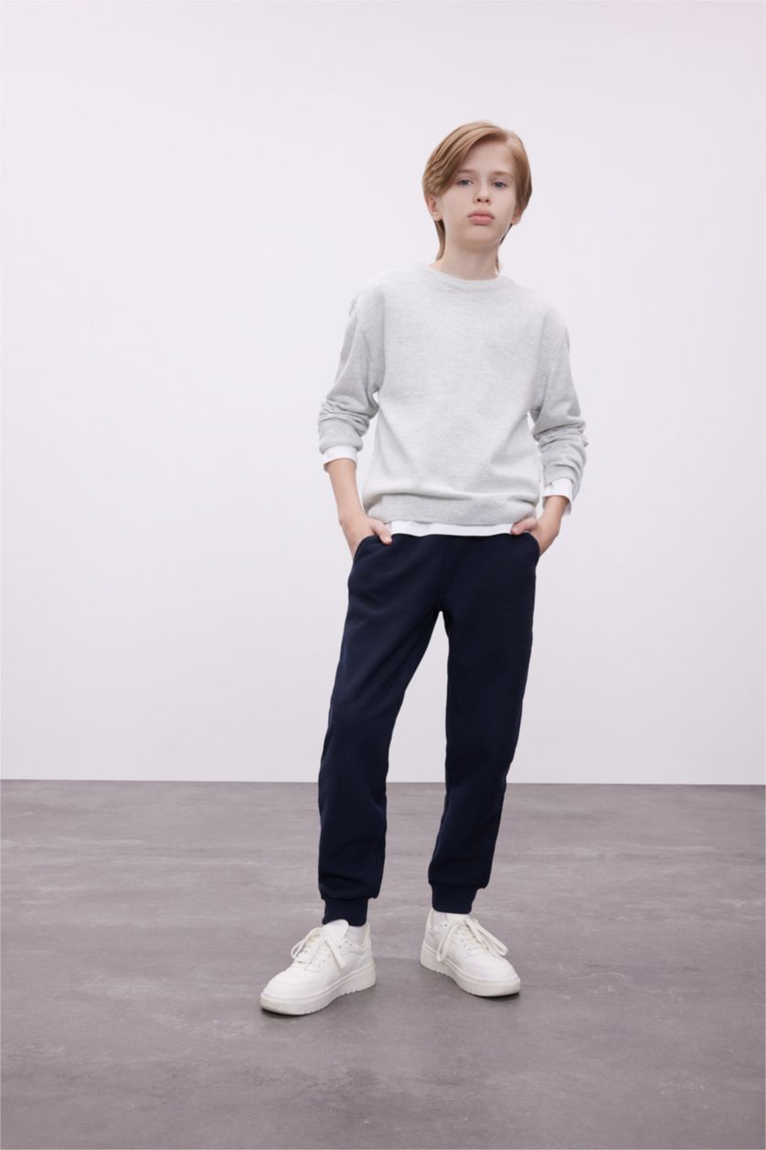 Мальчики и подростки Светло-серый меланж Пуловер стандартного кроя с круглым вырезом из трикотажа для мальчиков