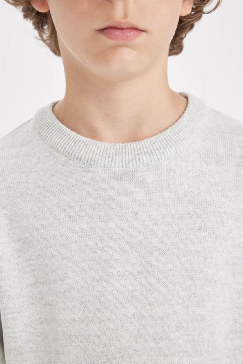 Мальчики и подростки Светло-серый меланж Пуловер стандартного кроя с круглым вырезом из трикотажа для мальчиков