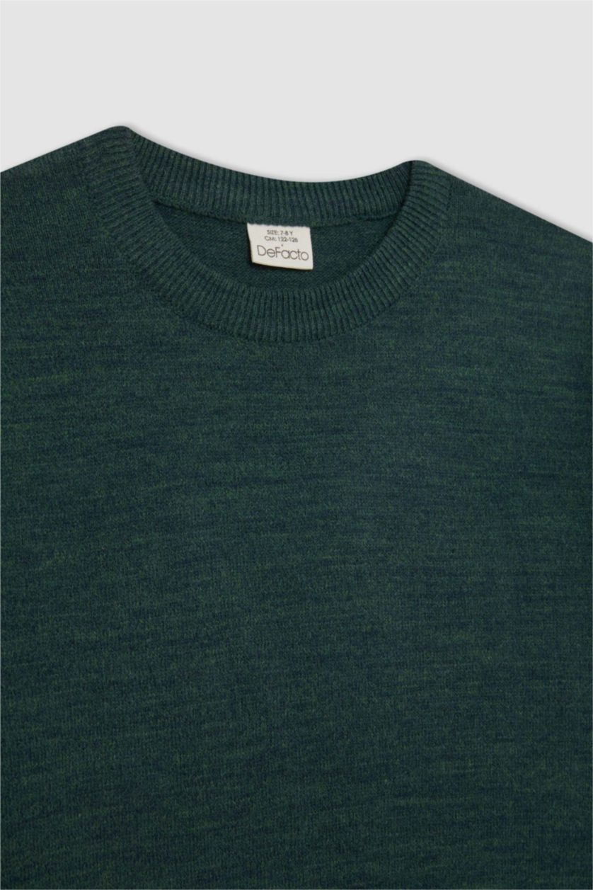 BOYS & TEENS Khaki Melange Boy Crew Neck Basic Knitted Pullover