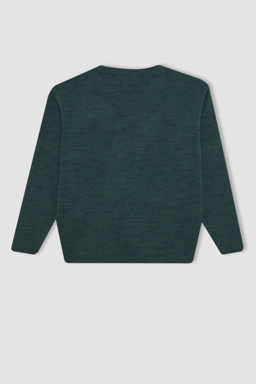 BOYS & TEENS Khaki Melange Boy Crew Neck Basic Knitted Pullover