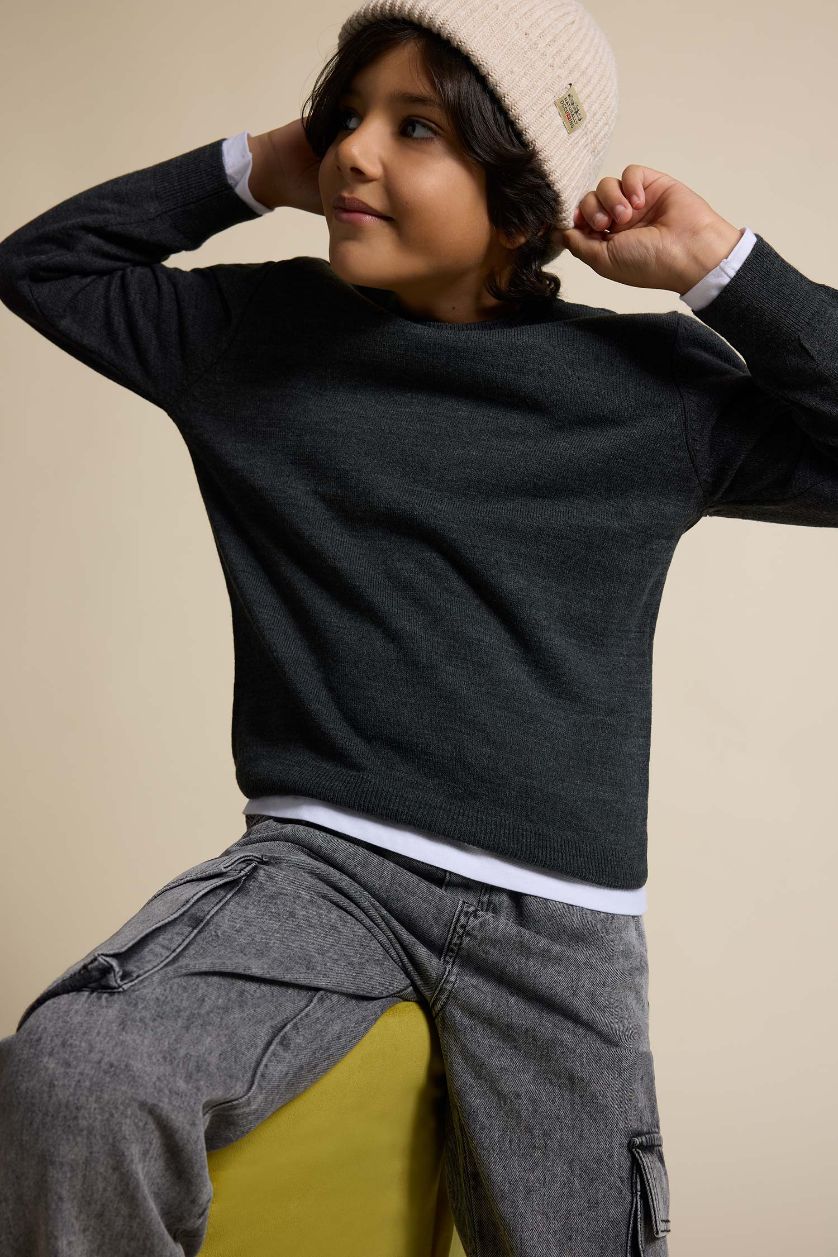 أولادي ميلانج أنترا بلوفر اولادي تريكو قصة عادية برقبة مستديرة ميلانج أنترا