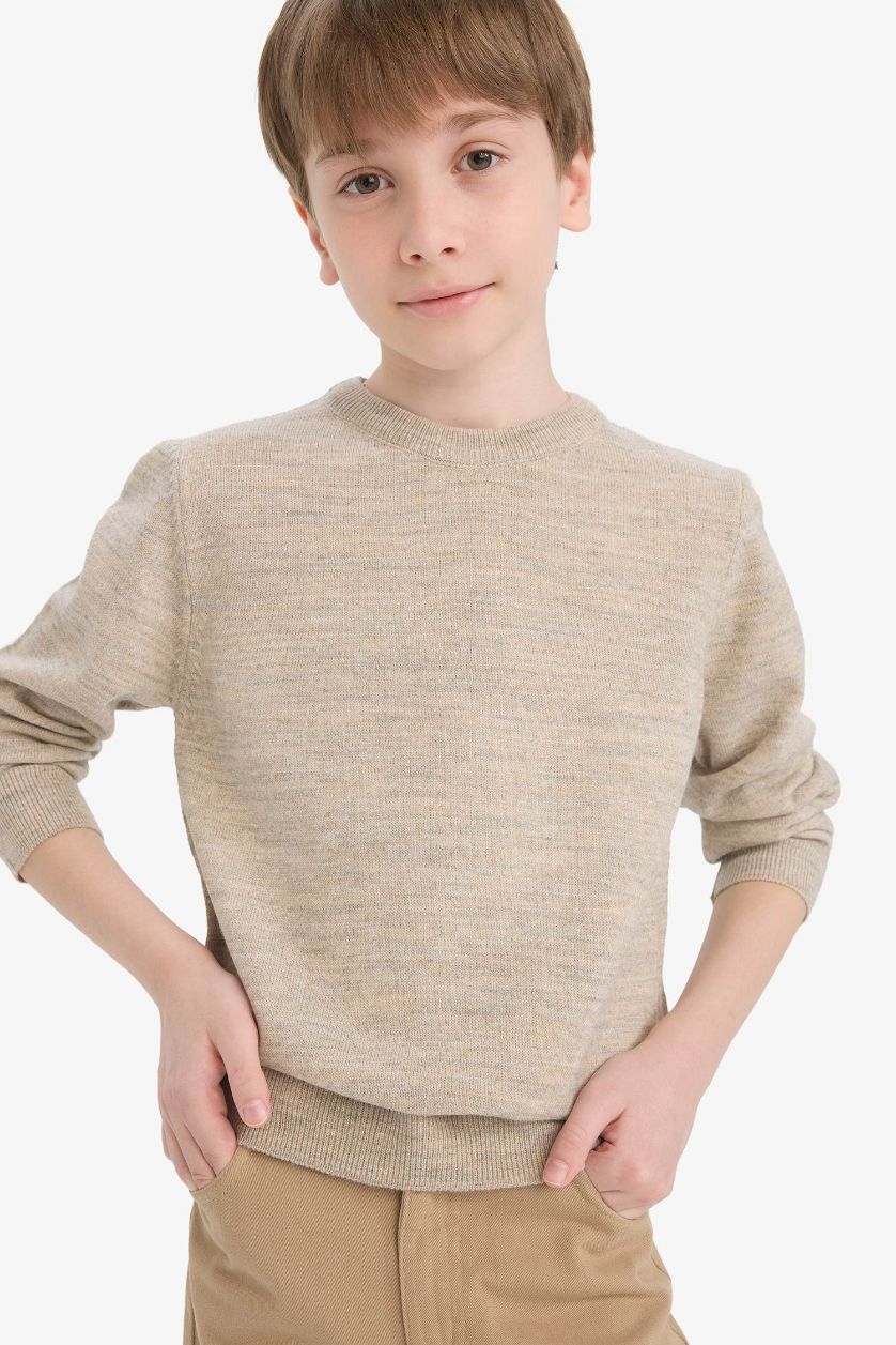 Erkek Çocuk - Genç Erkek Bej Melanj Bisiklet Yaka Triko Kazak Erkek Çocuk