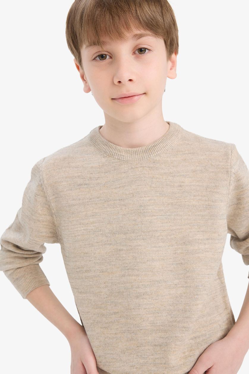 Erkek Çocuk - Genç Erkek Bej Melanj Bisiklet Yaka Triko Kazak Erkek Çocuk