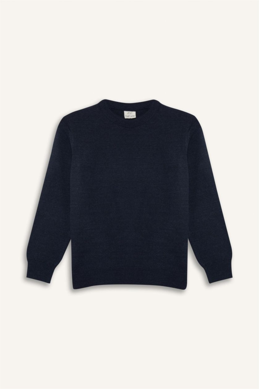 Boys & Teens Navy Melange Boy Regular Fit Crew Neck Knit Pullover