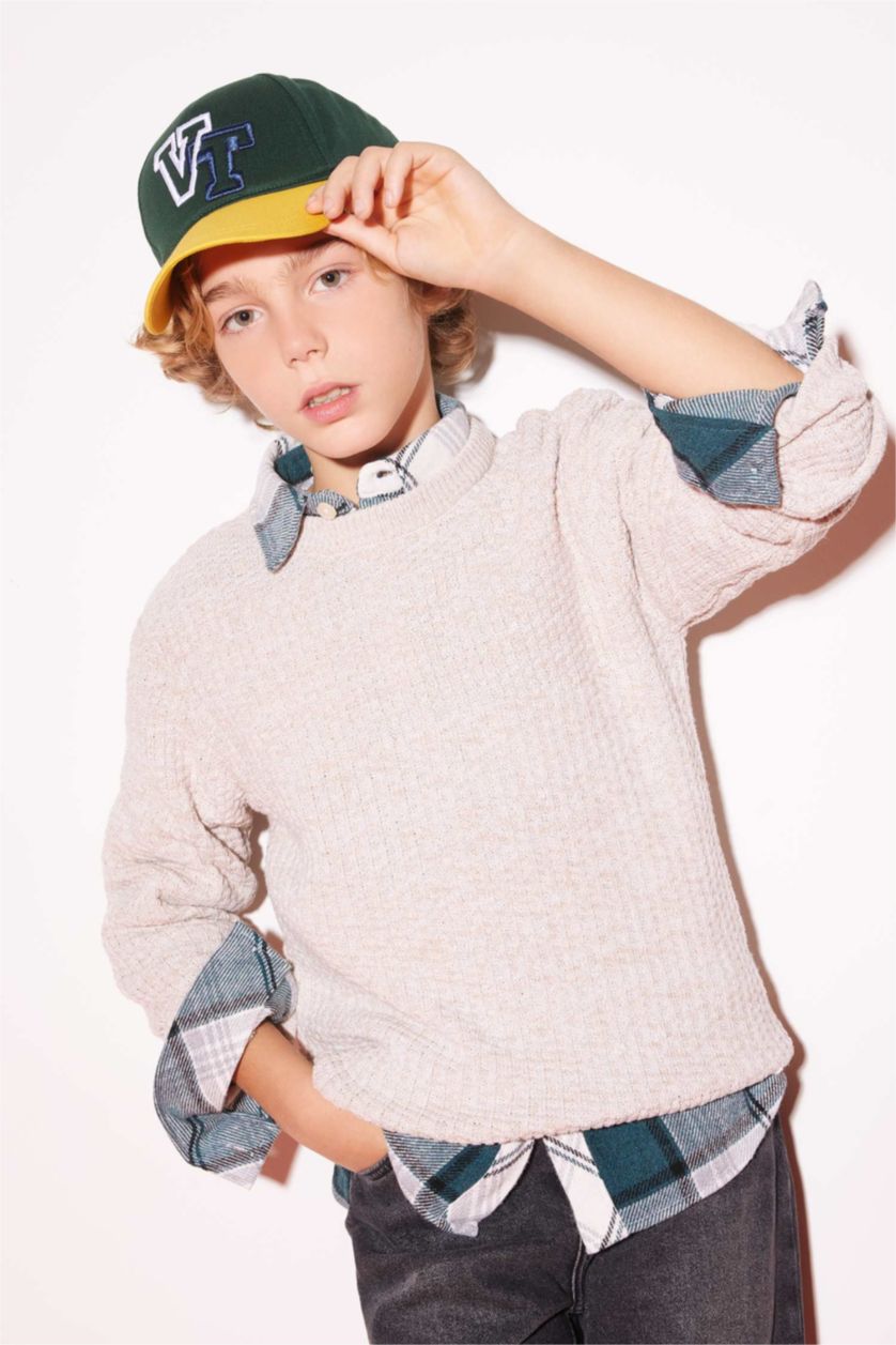 Хлопчачий Бежевий меланж Пуловер стандартного крою з круглим вирізом трикотажний для хлопчиків