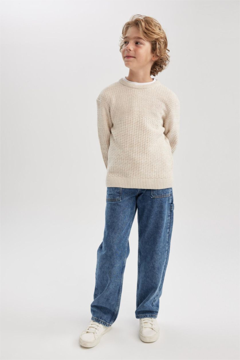 Хлопчачий Бежевий меланж Пуловер стандартного крою з круглим вирізом трикотажний для хлопчиків