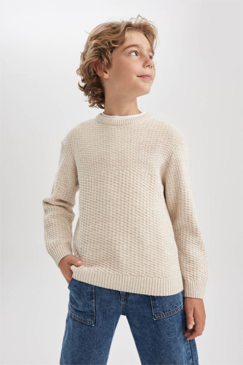 Хлопчачий Бежевий меланж Пуловер стандартного крою з круглим вирізом трикотажний для хлопчиків