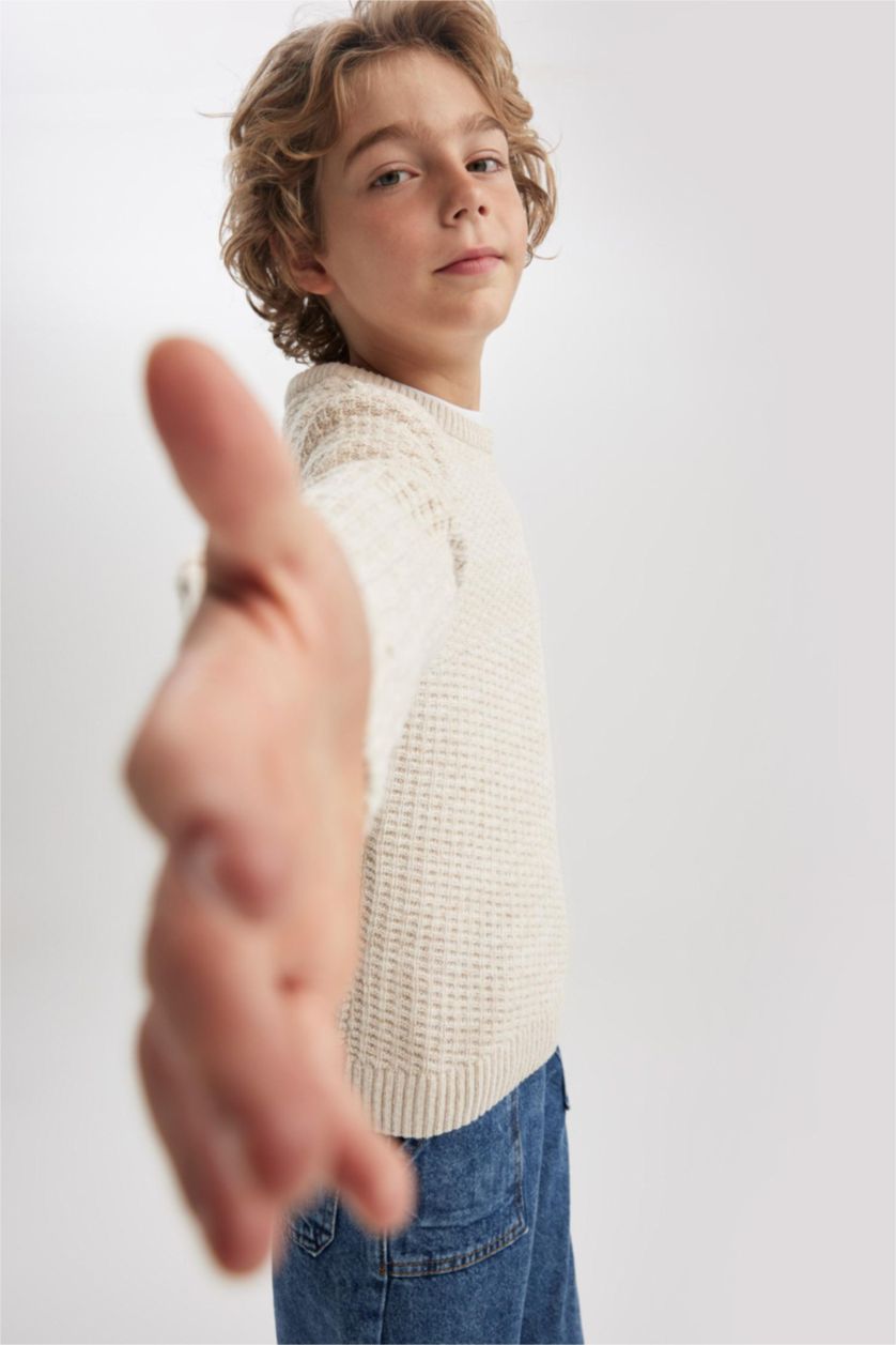 Хлопчачий Бежевий меланж Пуловер стандартного крою з круглим вирізом трикотажний для хлопчиків
