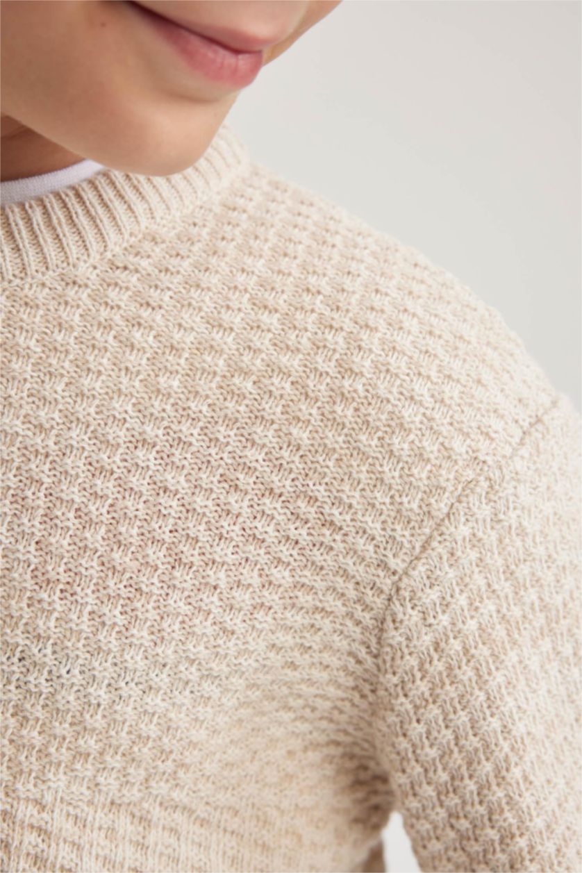 Хлопчачий Бежевий меланж Пуловер стандартного крою з круглим вирізом трикотажний для хлопчиків