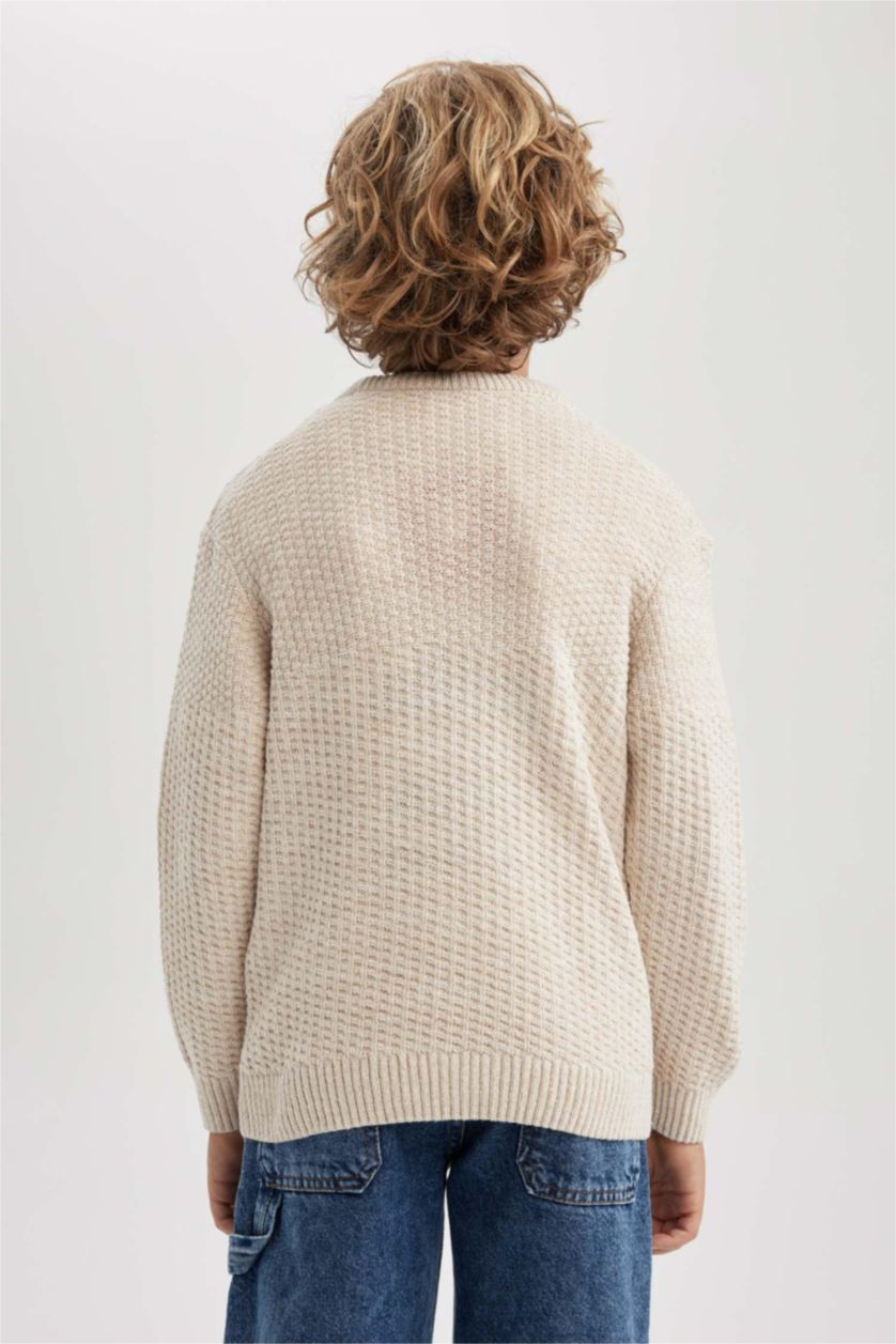 Хлопчачий Бежевий меланж Пуловер стандартного крою з круглим вирізом трикотажний для хлопчиків