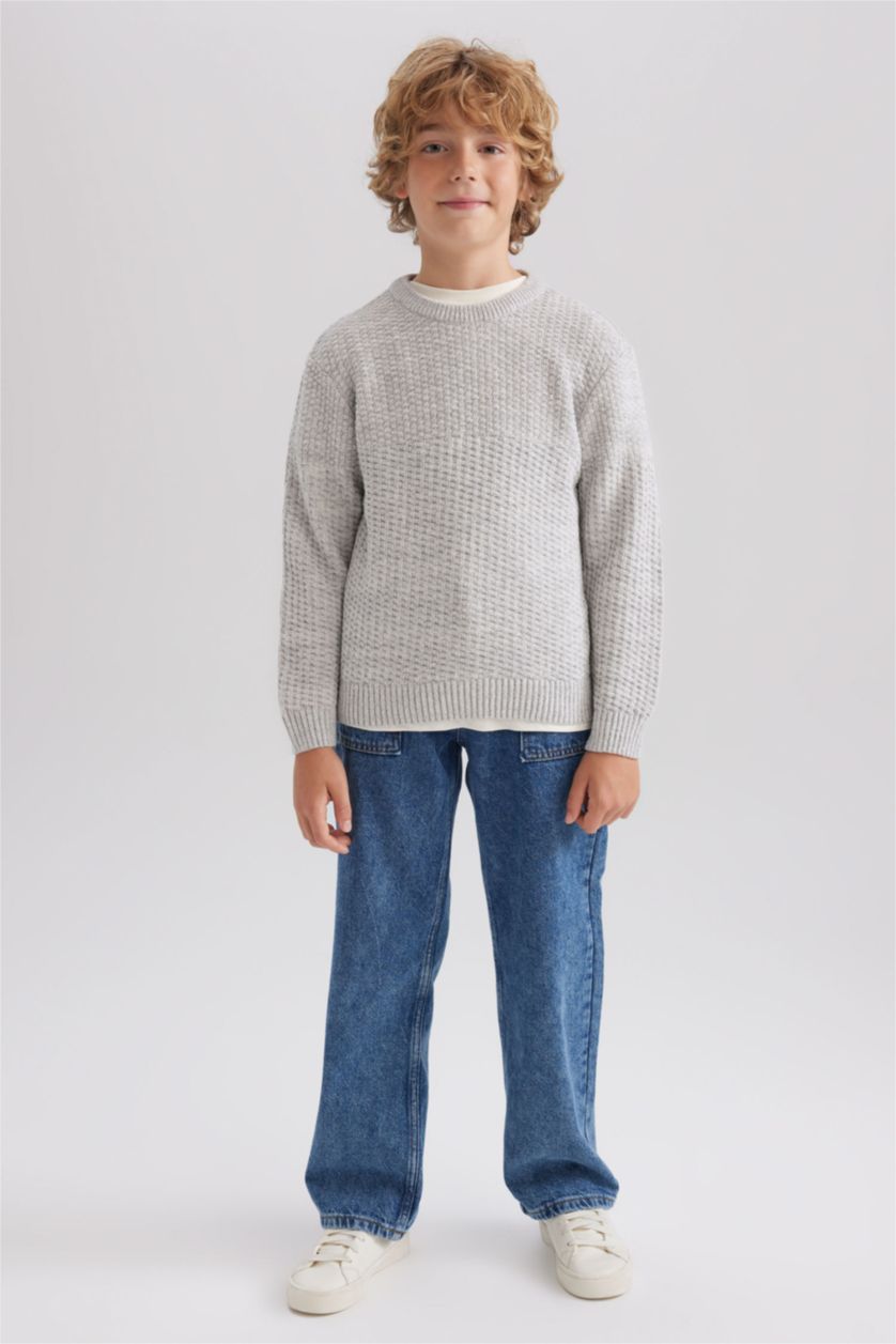 Хлопчачий Сірий меланж Пуловер стандартного крою з круглим вирізом трикотажний для хлопчиків