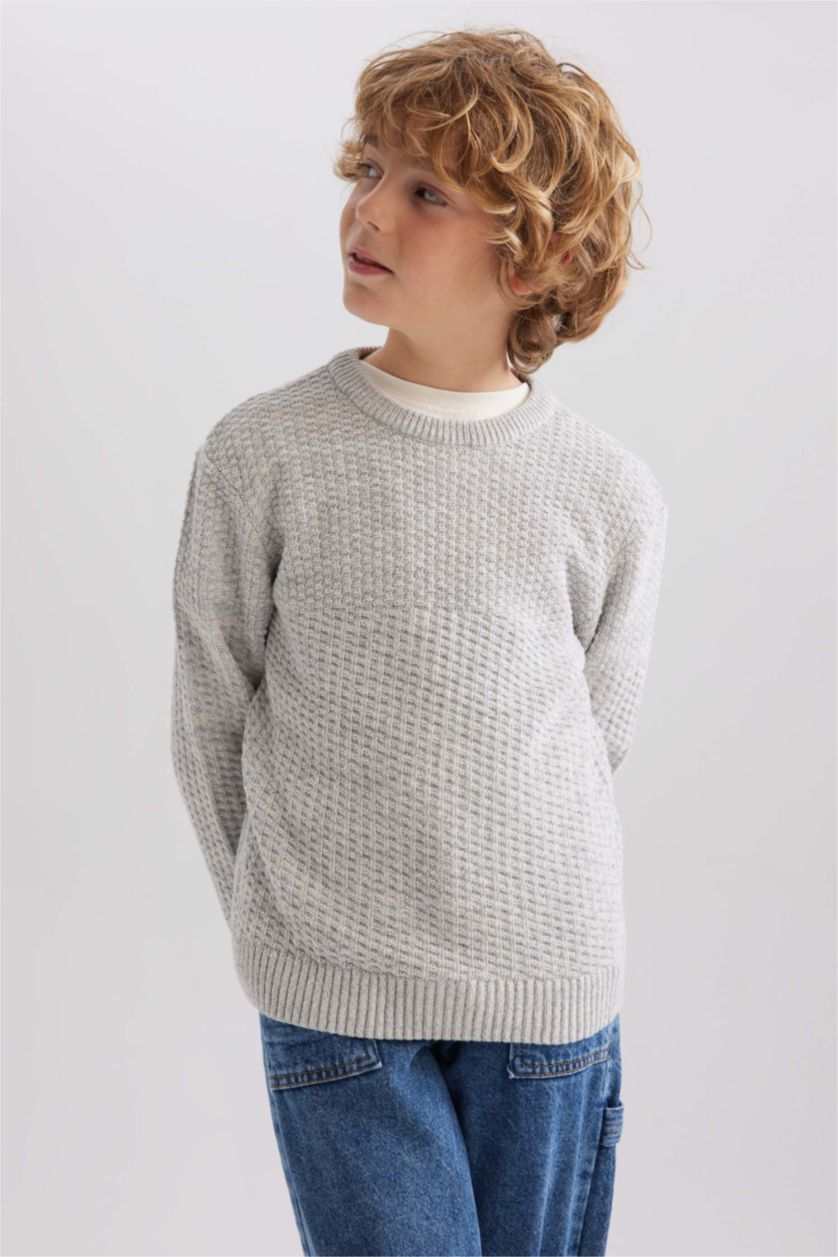 Хлопчачий Сірий меланж Пуловер стандартного крою з круглим вирізом трикотажний для хлопчиків
