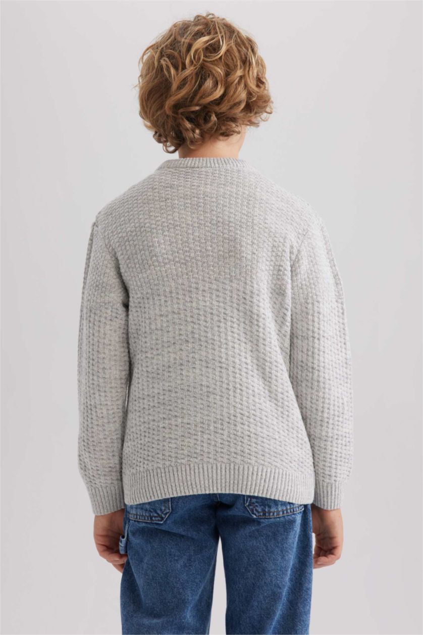 Хлопчачий Сірий меланж Пуловер стандартного крою з круглим вирізом трикотажний для хлопчиків