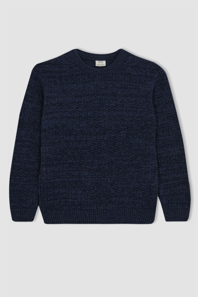Хлопчачий Синій Пуловер стандартного крою з круглим вирізом трикотажний для хлопчиків