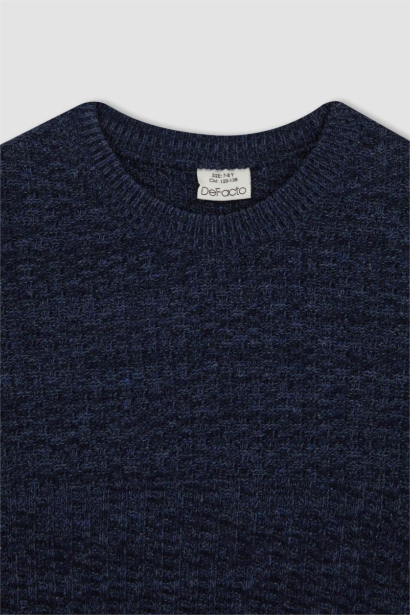 Хлопчачий Синій Пуловер стандартного крою з круглим вирізом трикотажний для хлопчиків