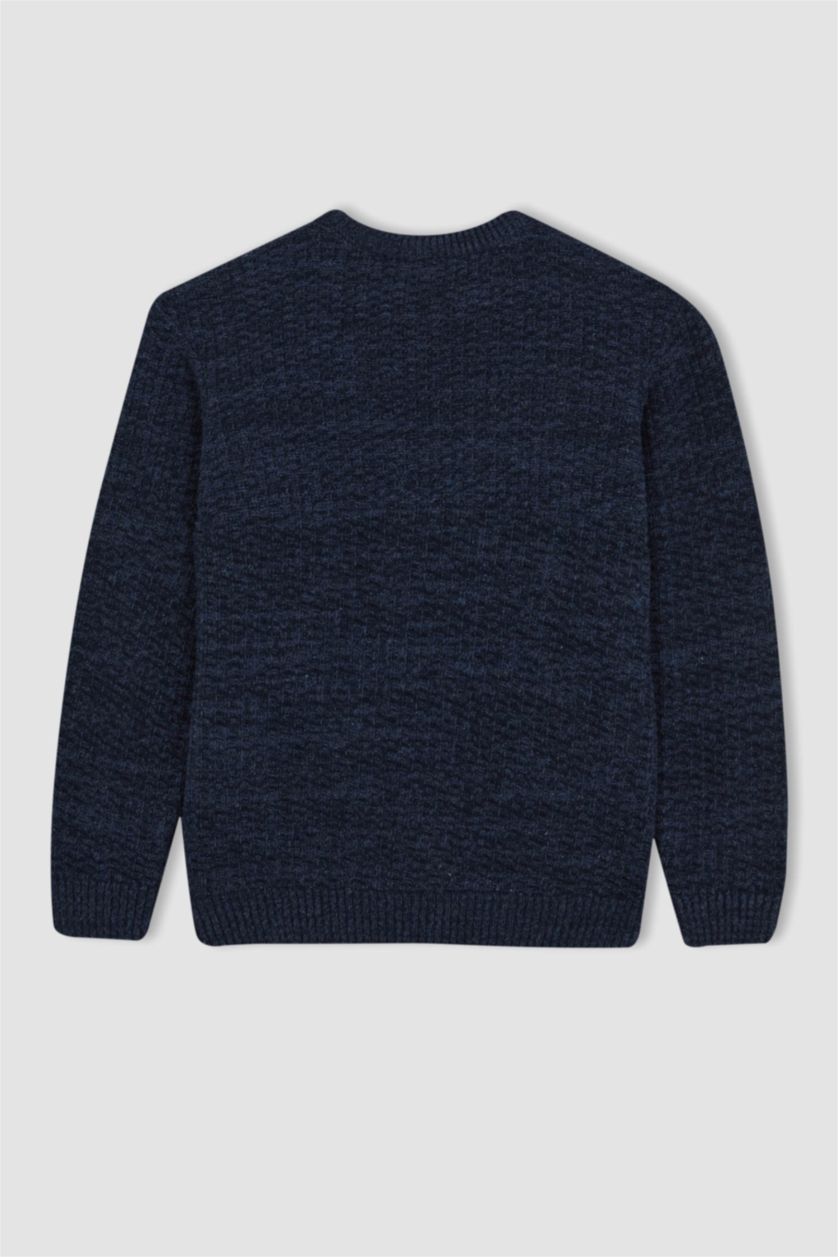 Хлопчачий Синій Пуловер стандартного крою з круглим вирізом трикотажний для хлопчиків