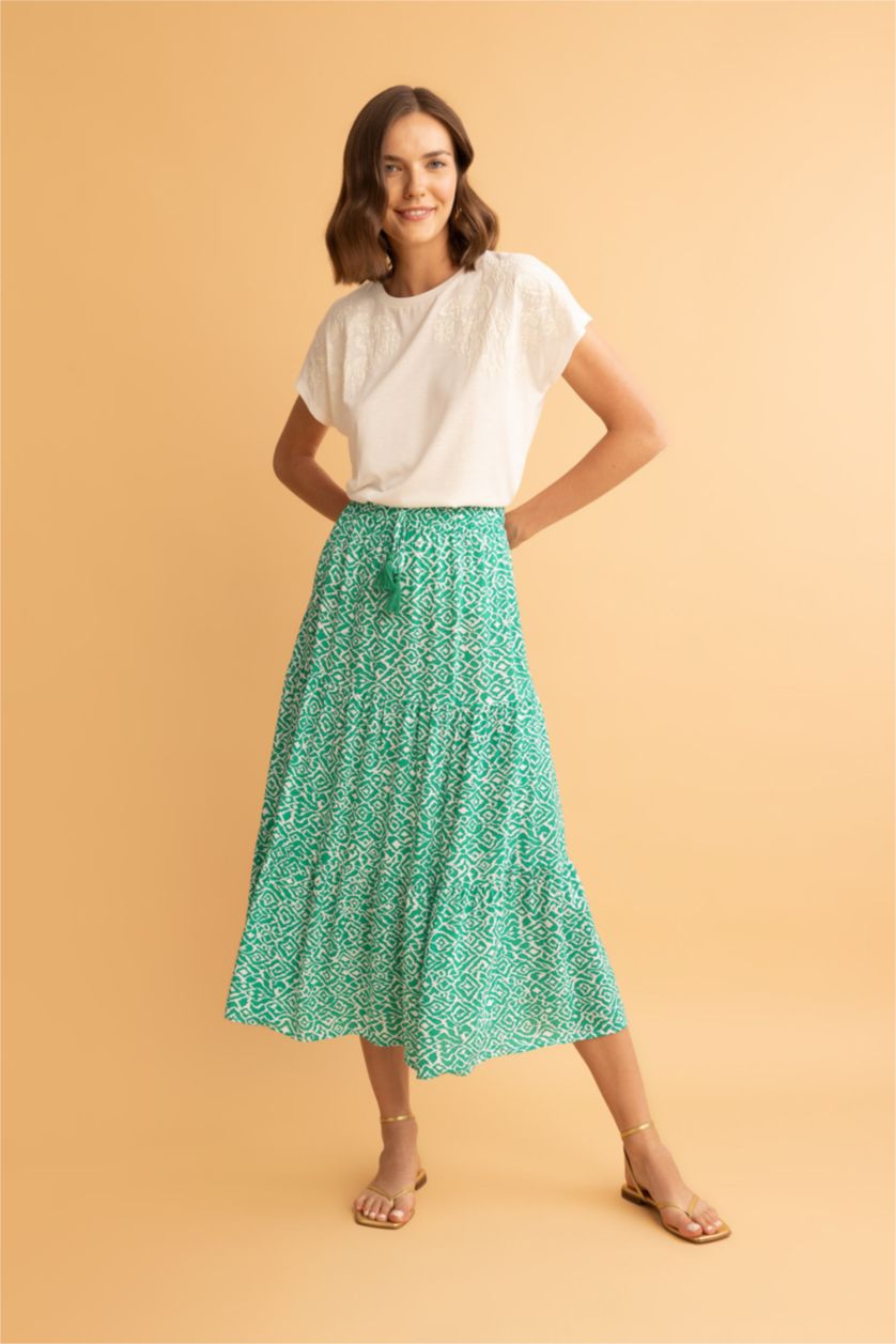 WOMAN Green Crinkle Viscose Midi Skirt
