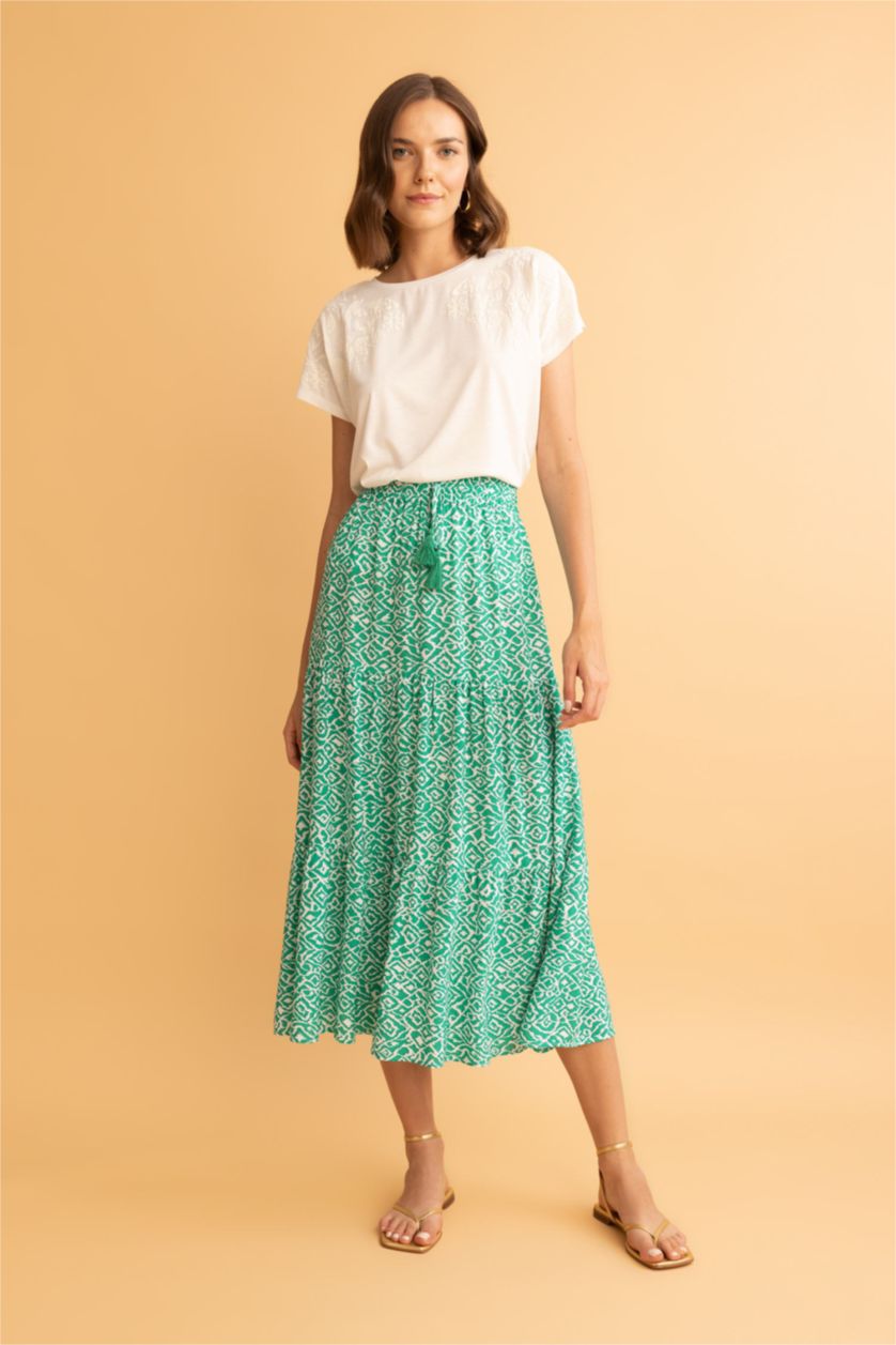 WOMAN Green Crinkle Viscose Midi Skirt