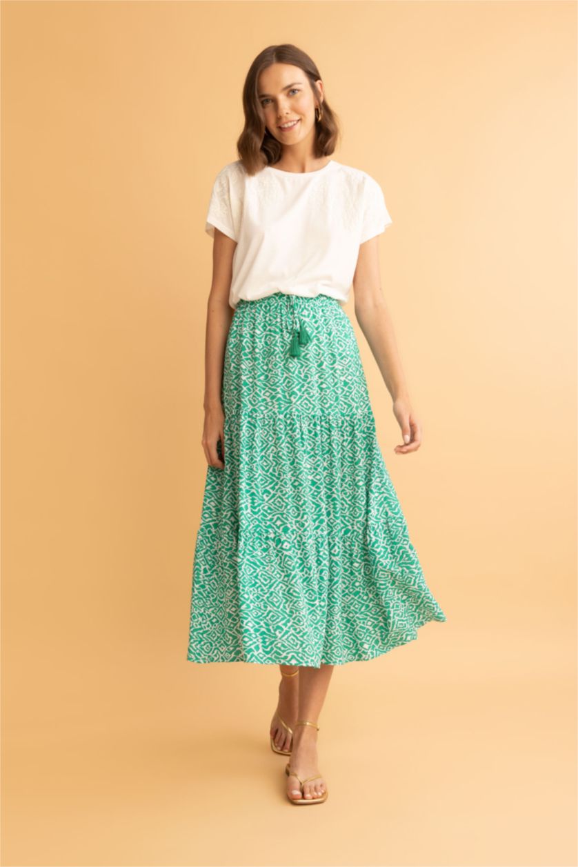 WOMAN Green Crinkle Viscose Midi Skirt
