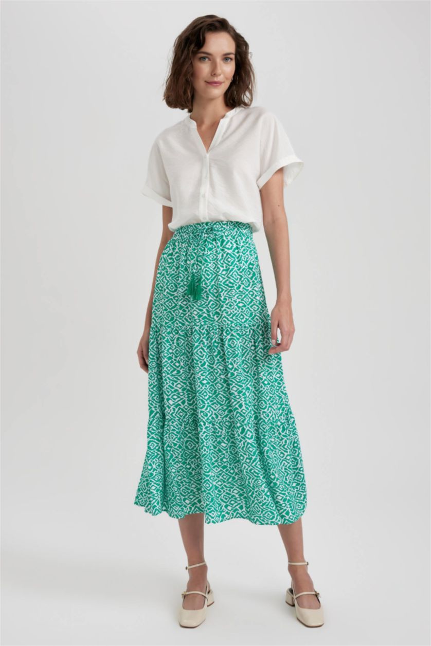 WOMAN Green Crinkle Viscose Midi Skirt