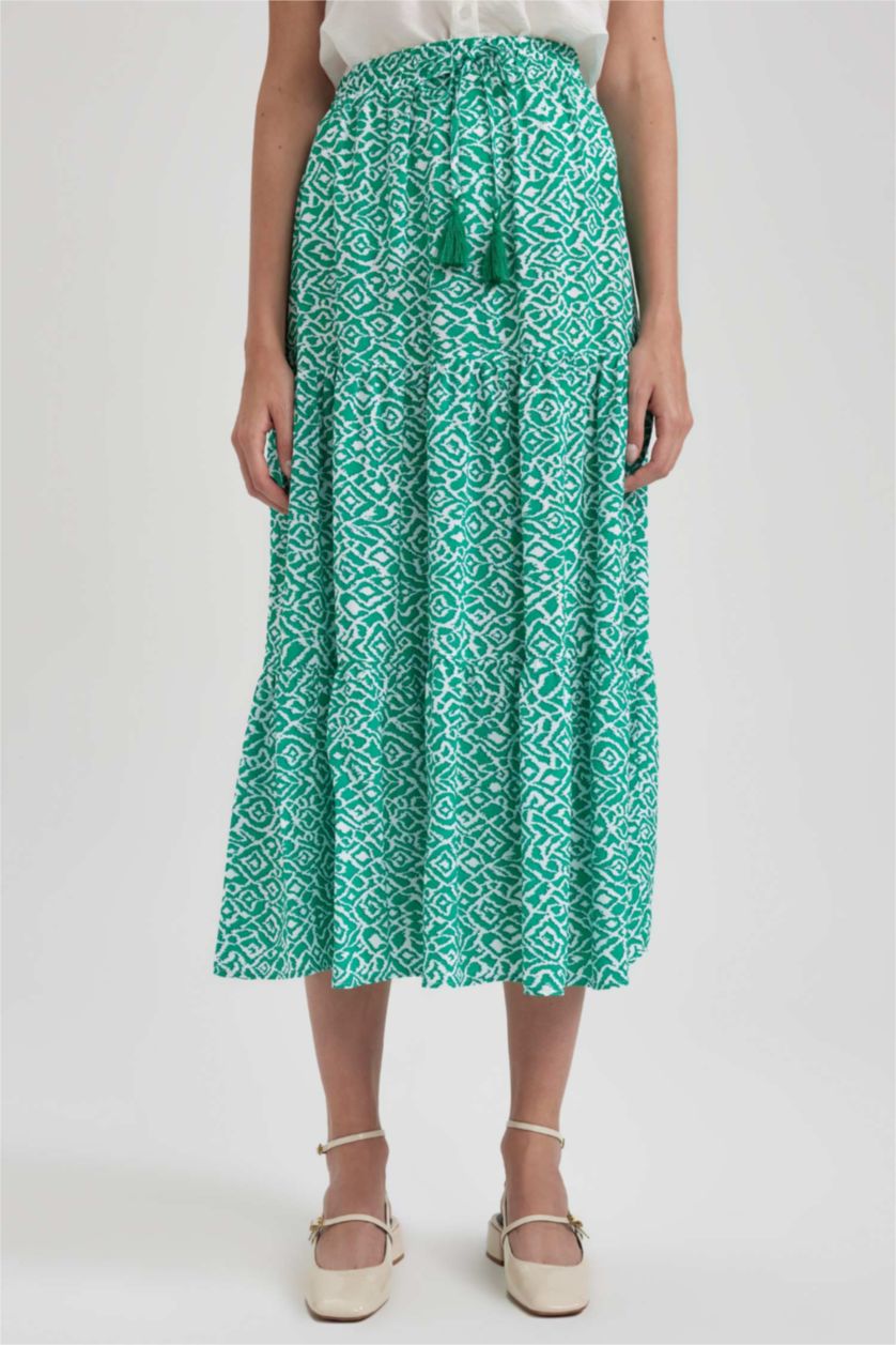 WOMAN Green Crinkle Viscose Midi Skirt