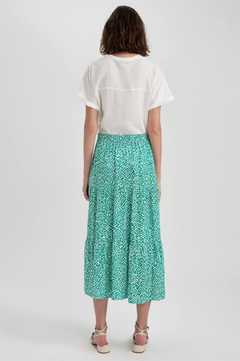 WOMAN Green Crinkle Viscose Midi Skirt