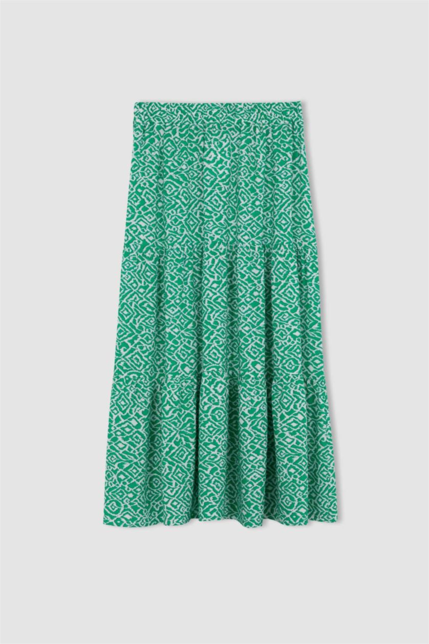 WOMAN Green Crinkle Viscose Midi Skirt