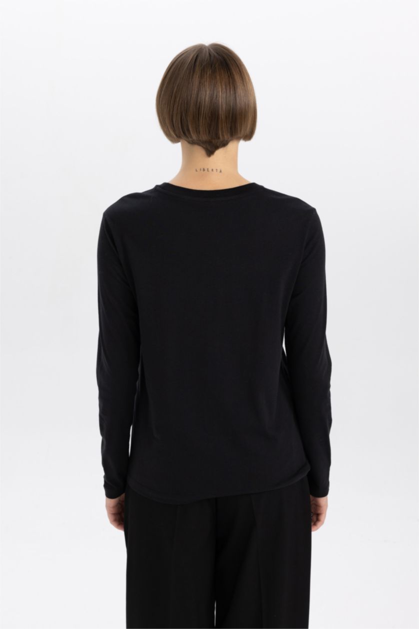 WOMAN Black Regular Fit Long Sleeve T-Shirt
