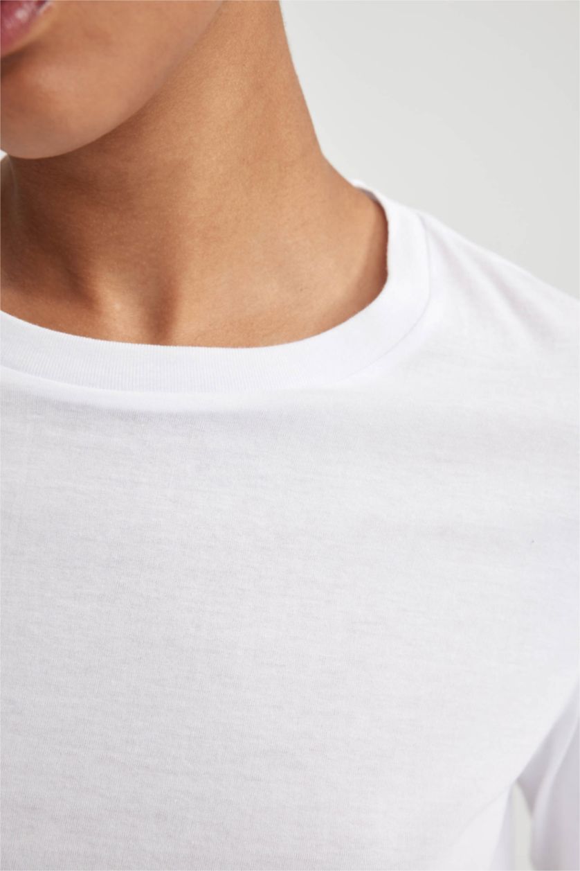 Kadın Beyaz Regular Fit Uzun Kollu %100 Pamuk Tişört