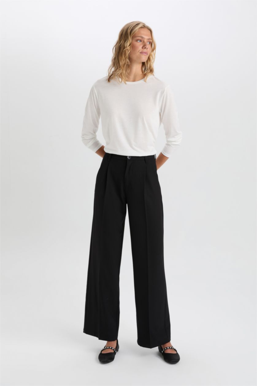 Kadın Ekru Regular Fit Bisiklet Yaka Basic Düz Casual Uzun Kollu Tişört