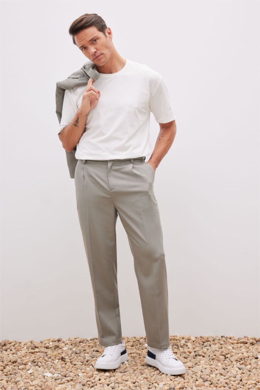 Man Khaki Wide Leg Trousers