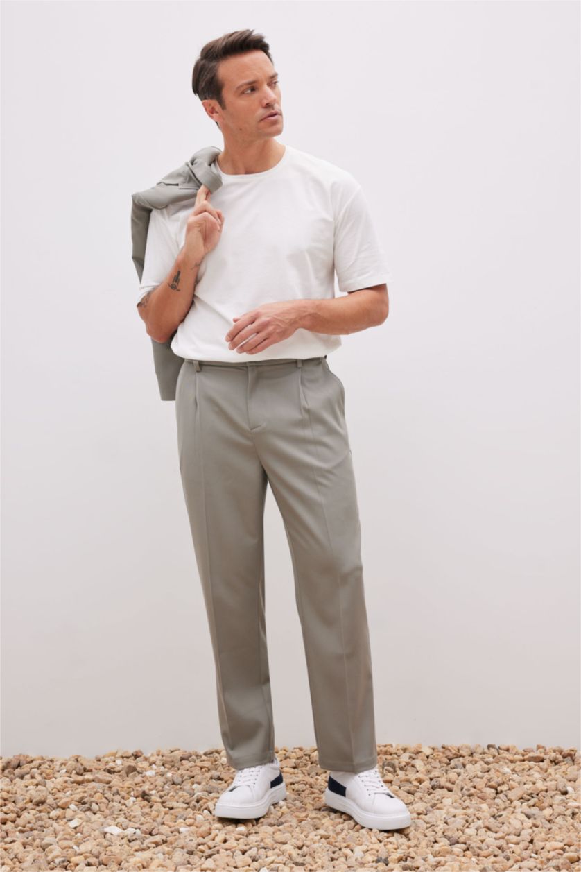 Man Khaki Wide Leg Trousers