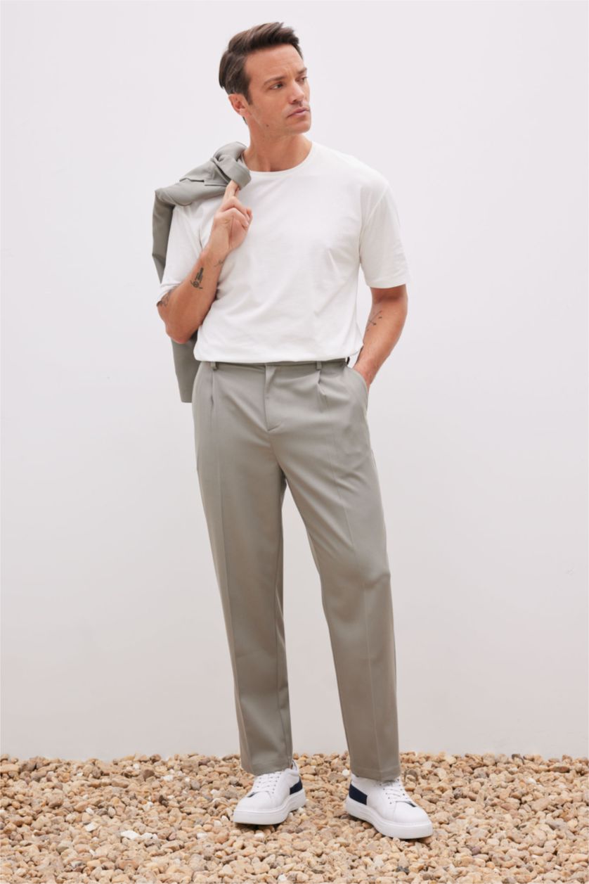 Man Khaki Wide Leg Trousers