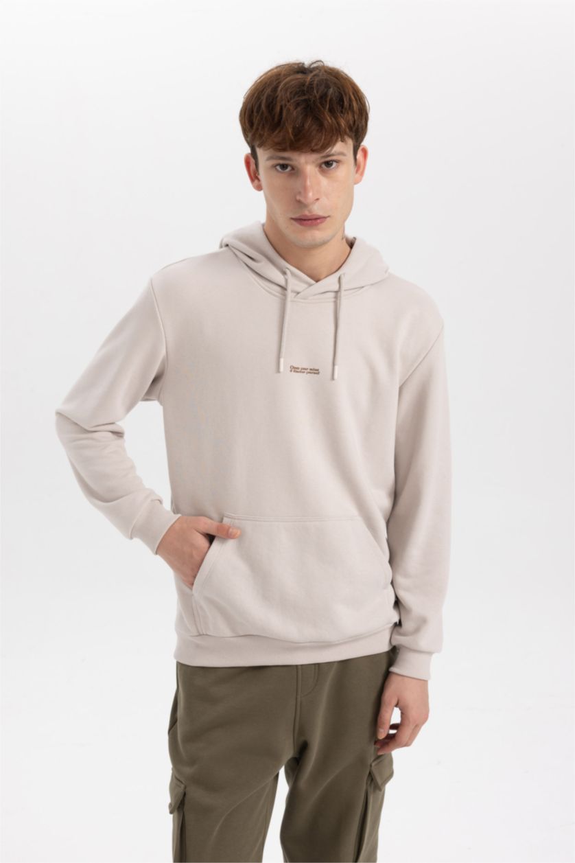HOMME Beige Sweat- Shirt Coupe Régulière Encapuchonné