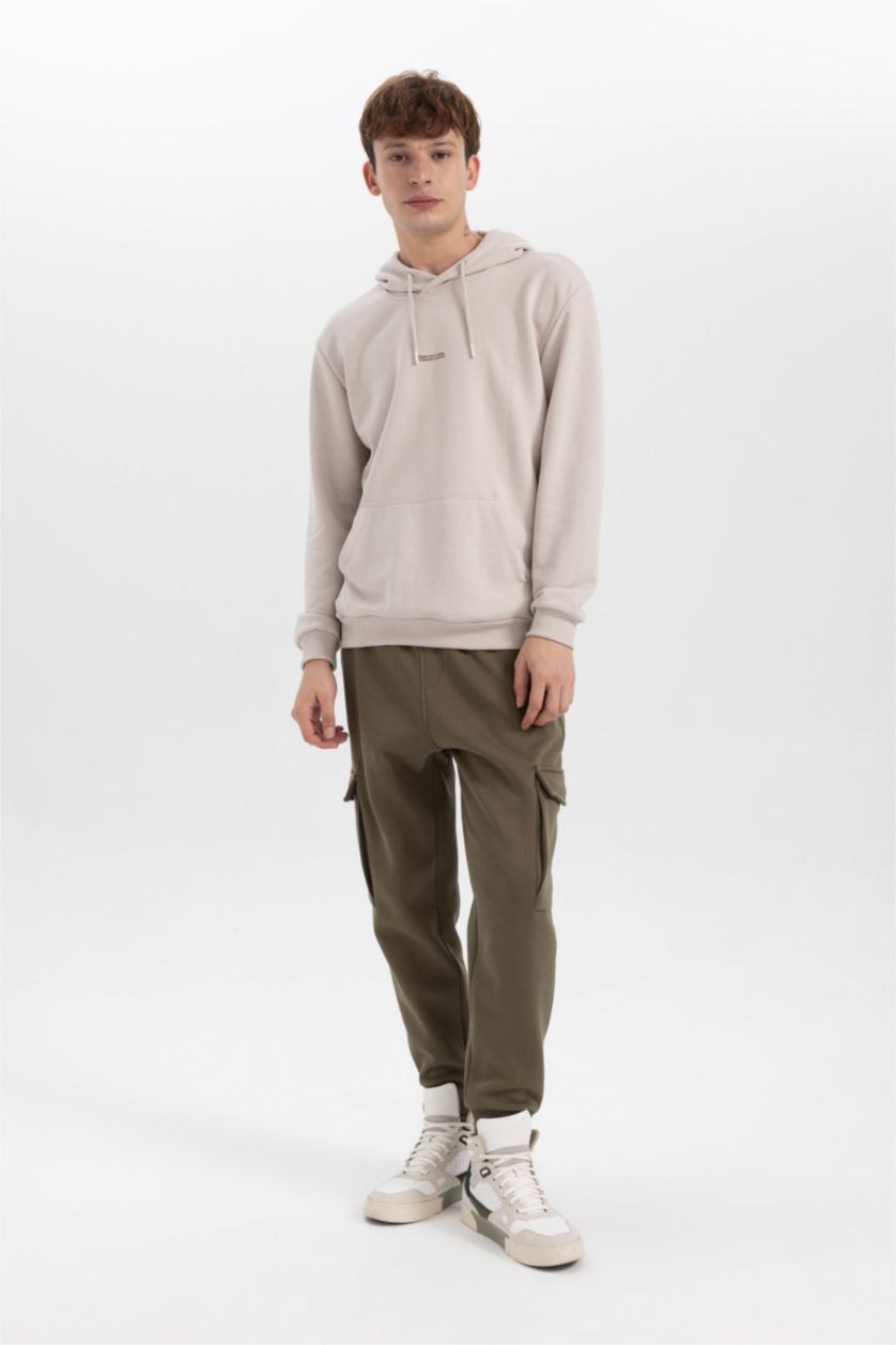 HOMME Beige Sweat- Shirt Coupe Régulière Encapuchonné